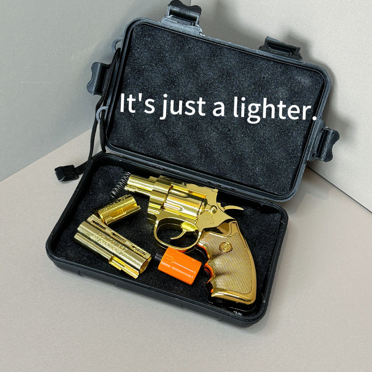 Foxlume Revolver-Style Windproof Metal Butane Lighter with Adjustable Flame Fuel Not Included