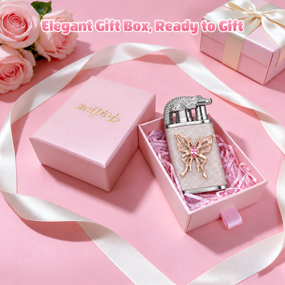 Elegant Dual Flame Butane Lighter for Women, Sparkling Refillable Pocket Lighter with Windproof Jet & Soft Flame, Adjustable Flame and Gift Box, Birthday Gift for Her (Fuel Not Included)