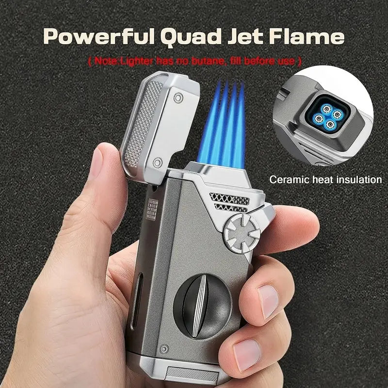 (Gas Not Included) Multi-Tool 4 Flame Lighter, Windproof Refillable Butane Lighter, Adjustable Flame EDC Tool for Outdoor Camping & Daily Use, Gift Choice for Men, Boyfriend, Dad & Business