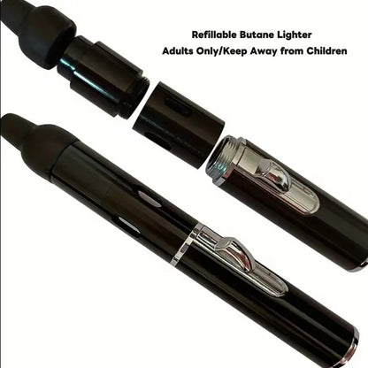 [Lighter only (Without Butane)]Refillable Metal Butane Pipe&Torch 2 IN 1 Lighter