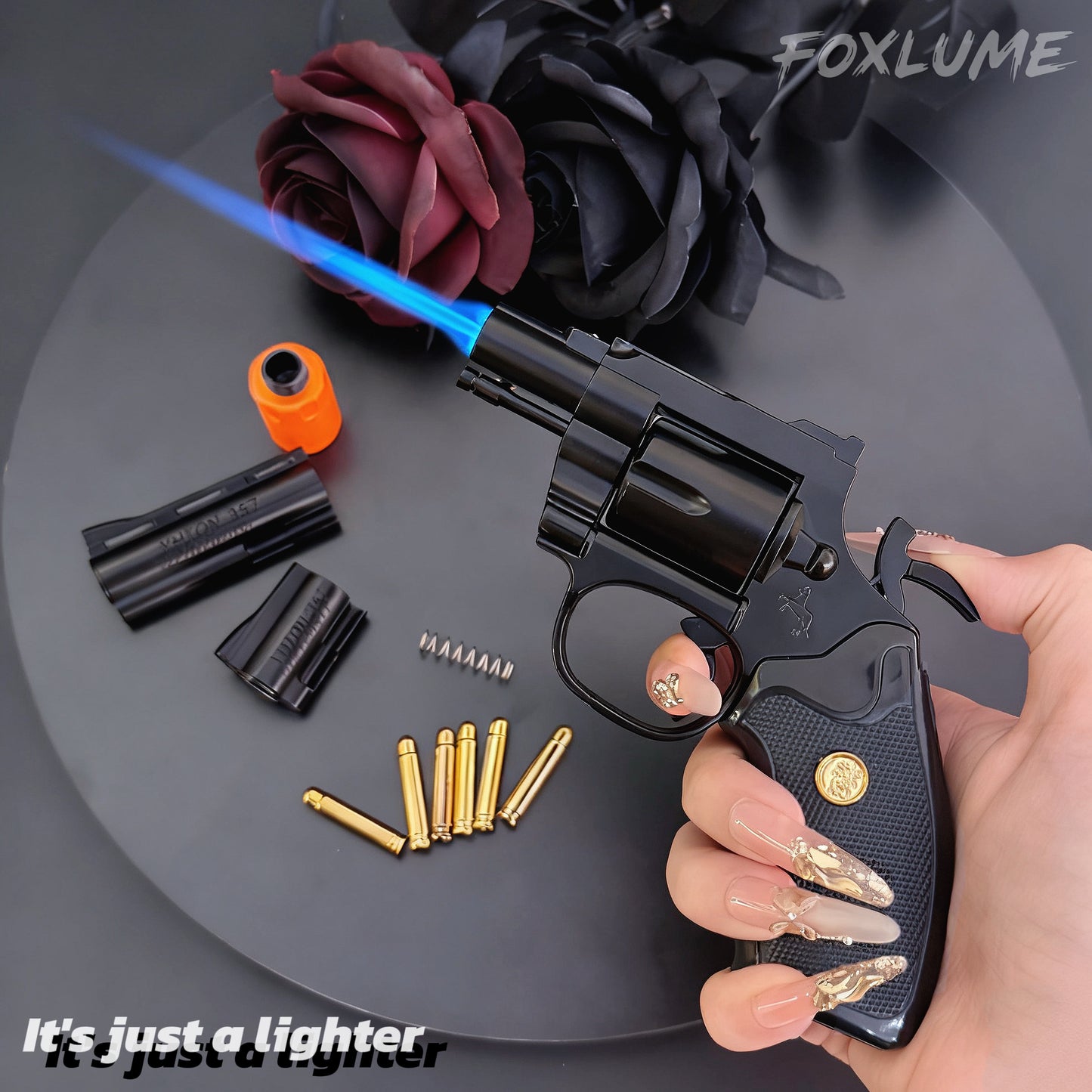 Foxlume Revolver Windproof Metal Lighter | Adjustable & Refilable | Fuel Not Included