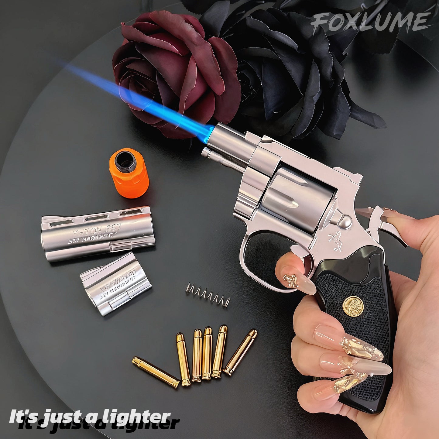 Foxlume Revolver Windproof Metal Lighter | Adjustable & Refilable | Fuel Not Included