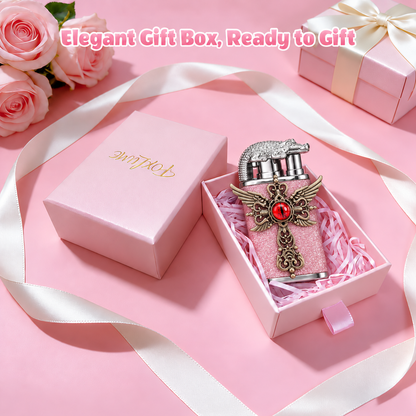 Elegant Dual Flame Butane Lighter for Women, Sparkling Refillable Pocket Lighter with Windproof Jet & Soft Flame, Adjustable Flame and Gift Box, Birthday Gift for Her (Fuel Not Included)