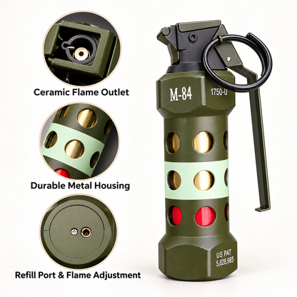 Military Grenade-Style Torch Lighter – Refillable Windproof Jet Flame Lighter for Men, Outdoor Adventures and Gifts (Butane Fuel Sold Separately)