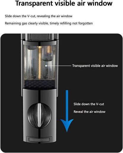 All-in-One Cigar Torch Lighter Set with V Cutter, Punch and Holder, Windproof Triple Jet Refillable Butane Lighter Kit with Present Box, Adjustable Flame (Gas Not Included)
