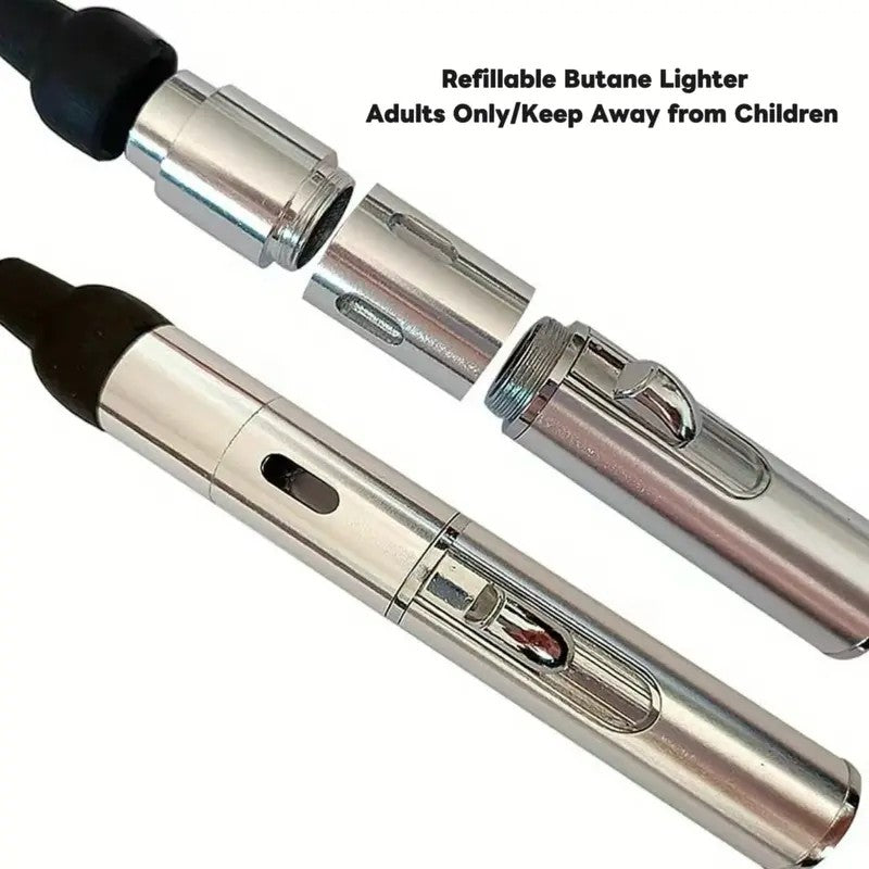 [Lighter only (Without Butane)]Refillable Metal Butane Pipe&Torch 2 IN 1 Lighter
