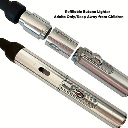 [Lighter only (Without Butane)]Refillable Metal Butane Pipe&Torch 2 IN 1 Lighter