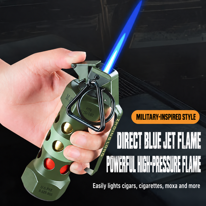 Military Grenade-Style Torch Lighter – Refillable Windproof Jet Flame Lighter for Men, Outdoor Adventures and Gifts (Butane Fuel Sold Separately)