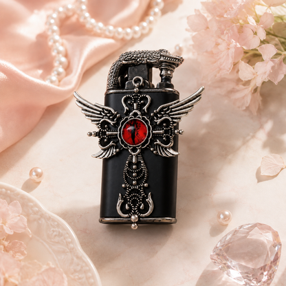 Cute style Bow Dual-Flame Lighter with Rhinestone Accent, Decorative Metal Pocket Lighter, Pink & White,Black( No Fuel Included)