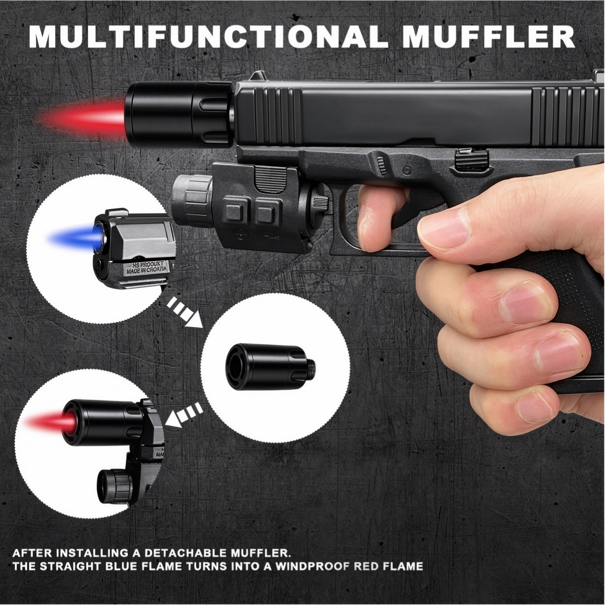 FoxLume Glock 17 - Shaped Windproof Metal Lighter | Dual Flame | Refillable Butane Lighter（Without Fuel）