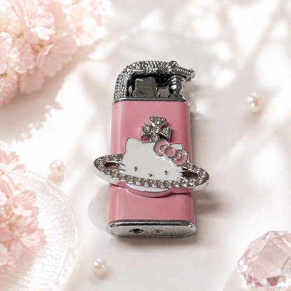 Cute style Bow Dual-Flame Lighter with Rhinestone Accent, Decorative Metal Pocket Lighter, Pink & White,Black( No Fuel Included)