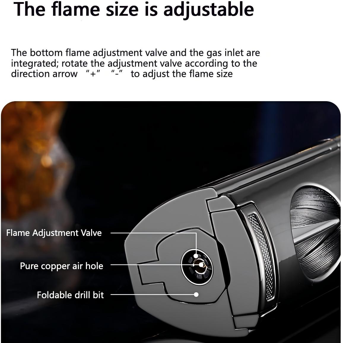 All-in-One Cigar Torch Lighter Set with V Cutter, Punch and Holder, Windproof Triple Jet Refillable Butane Lighter Kit with Present Box, Adjustable Flame (Gas Not Included)