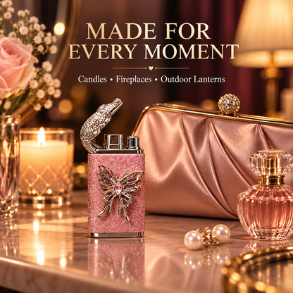 Elegant Dual Flame Butane Lighter for Women, Sparkling Refillable Pocket Lighter with Windproof Jet & Soft Flame, Adjustable Flame and Gift Box, Birthday Gift for Her (Fuel Not Included)