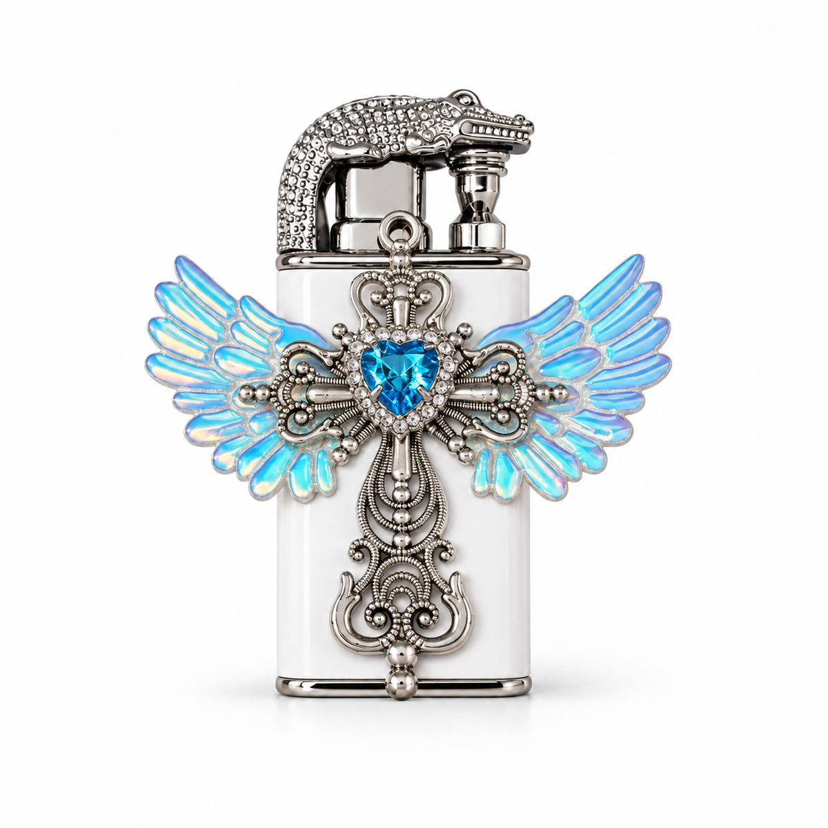 Cute&Elegant style Bow Dual-Flame Lighter with Rhinestone Accent, Decorative Metal Pocket Lighter, Pink & White,Black( No Fuel Included)