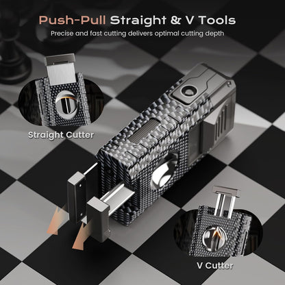 6-in-1 Torch Lighters, Torch Lighter with V & Straight Cutter, Punch, Holder, Draw Enhancer Tool, Triple Windproof Flame, All-in-one Lighter with Multi-Functional Accessory, Refillable Butane Lighters