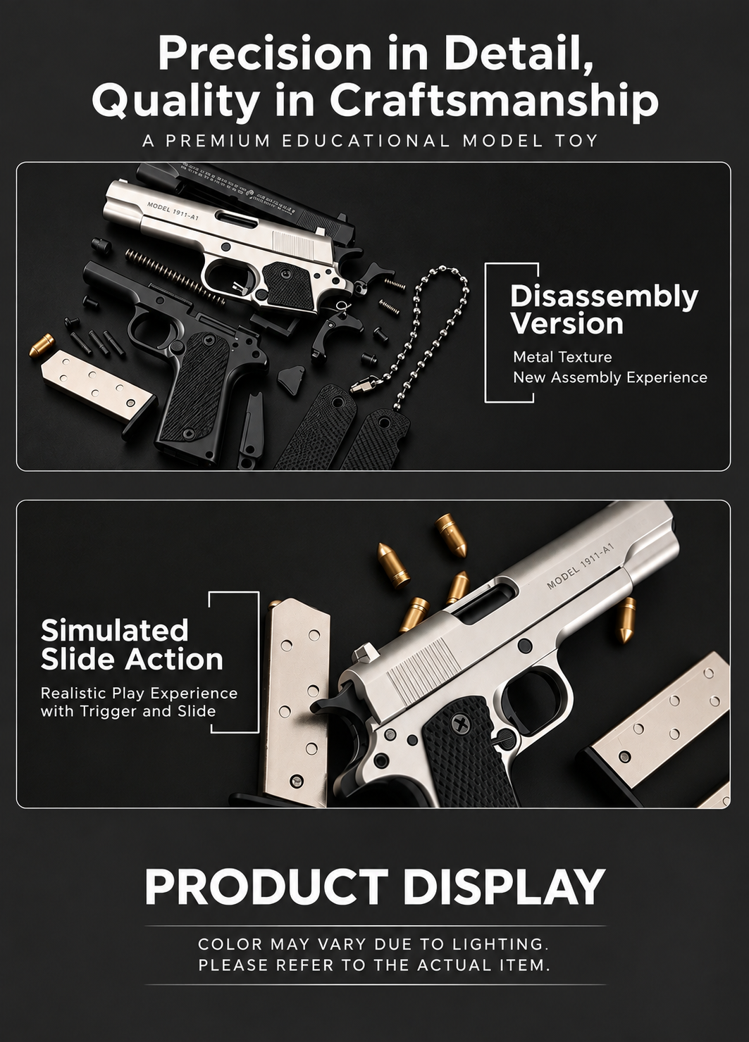 1:3 Mini 1911-Style Metal Collectible Model – Non-Firing, Take-Apart Design