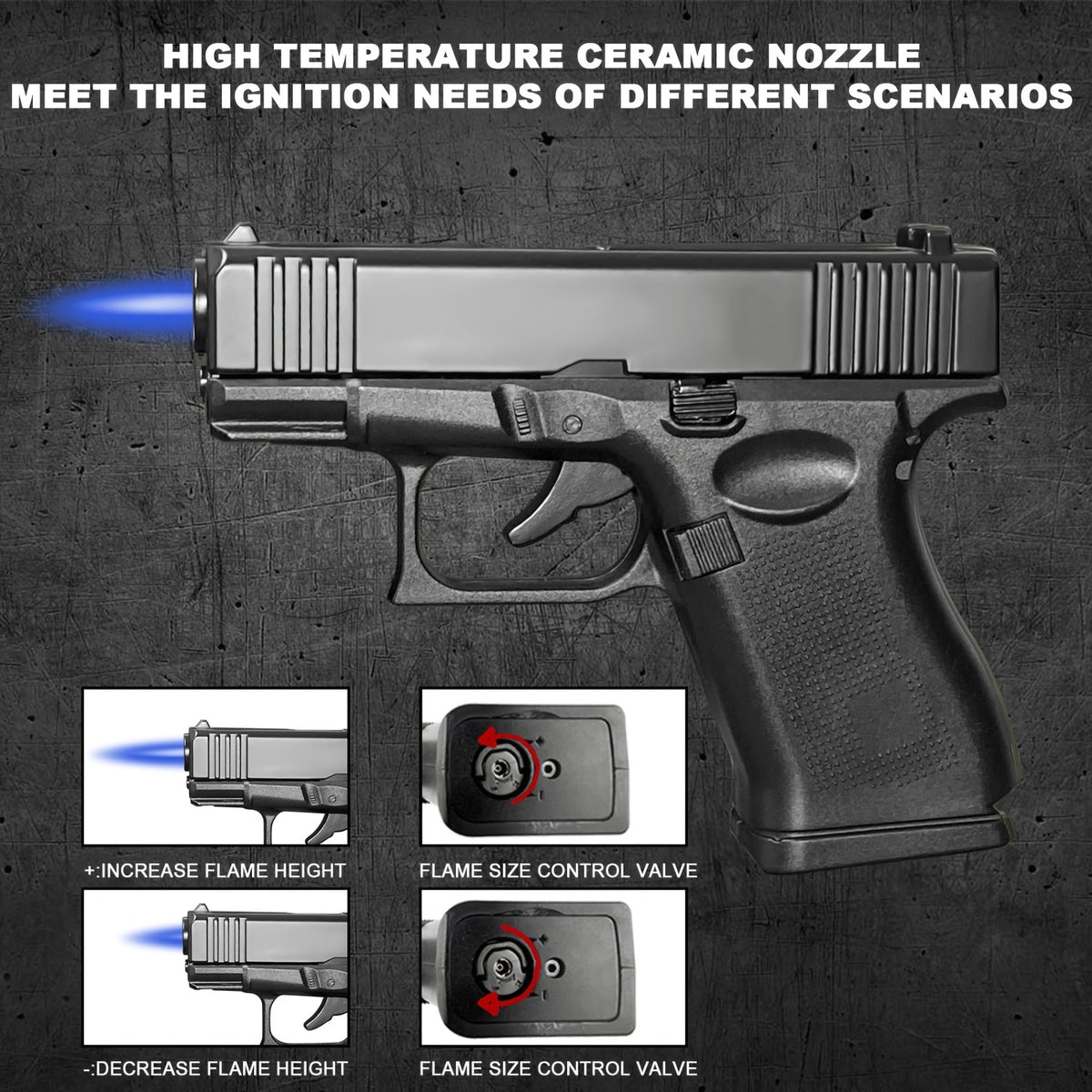 FoxLume Glock 17 - Shaped Windproof Metal Lighter | Dual Flame | Refillable Butane Lighter（Without Fuel）