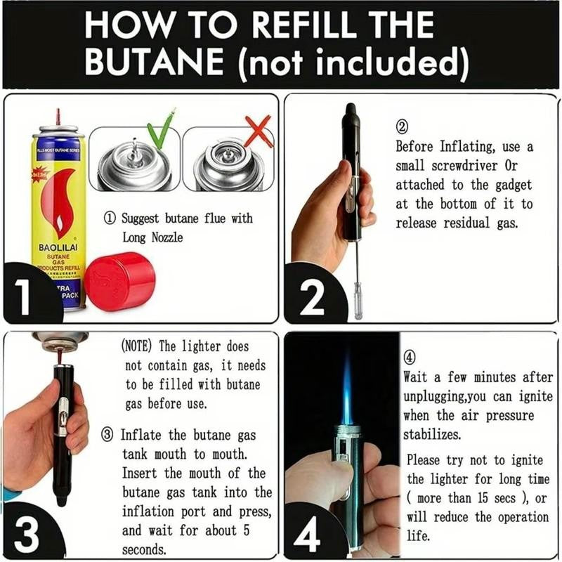 [Lighter only (Without Butane)]Refillable Metal Butane Pipe&Torch 2 IN 1 Lighter
