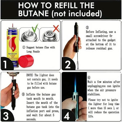 [Lighter only (Without Butane)]Refillable Metal Butane Pipe&Torch 2 IN 1 Lighter