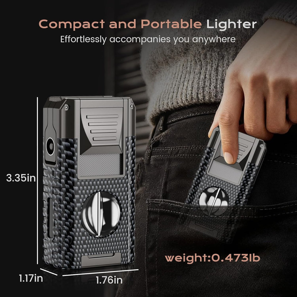 6-in-1 Torch Lighters, Torch Lighter with V & Straight Cutter, Punch, Holder, Draw Enhancer Tool, Triple Windproof Flame, All-in-one Lighter with Multi-Functional Accessory, Refillable Butane Lighters