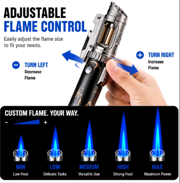 5-IN-1 Butane Torch Lighter [No Gas] with Folding Knife, Window Breaker, Bottle Opener & Compass – Windproof EDC Multi Tool for Camping, BBQ & Outdoor Adventures
