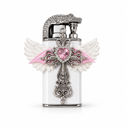 Cute&Elegant style Bow Dual-Flame Lighter with Rhinestone Accent, Decorative Metal Pocket Lighter, Pink & White,Black( No Fuel Included)