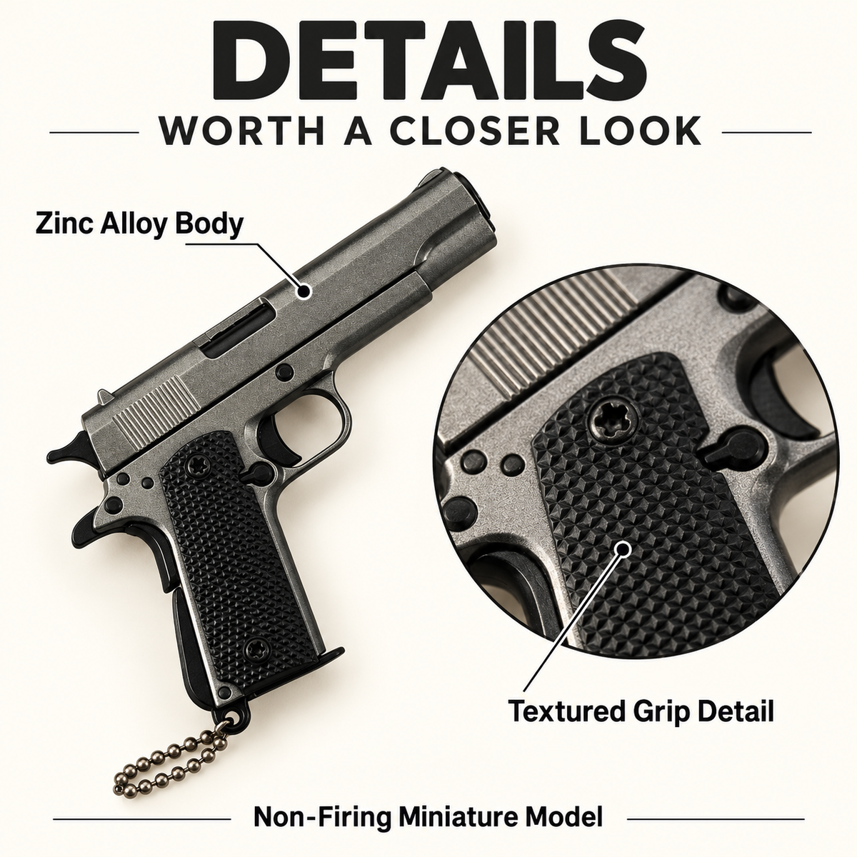 1:3 Mini 1911-Style Metal Collectible Model – Non-Firing, Take-Apart Design