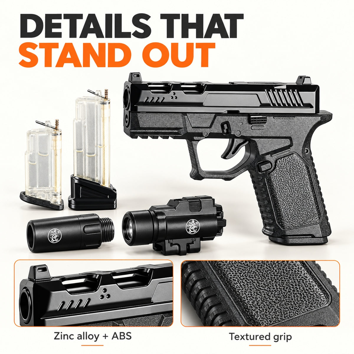 Black Pistol-Shaped Butane Torch Lighter Set with Rechargeable Light, Black Tip & 2 Interchangeable Fuel Reservoirs — Butane Not Included