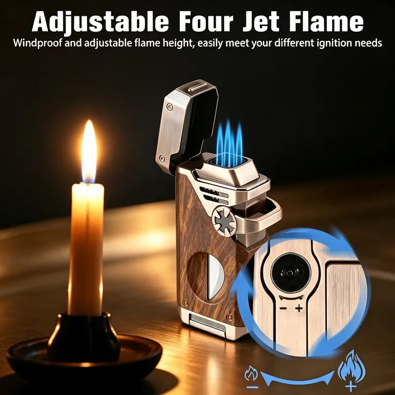 (Gas Not Included) Multi-Tool 4 Flame Lighter, Windproof Refillable Butane Lighter, Adjustable Flame EDC Tool for Outdoor Camping & Daily Use, Gift Choice for Men, Boyfriend, Dad & Business