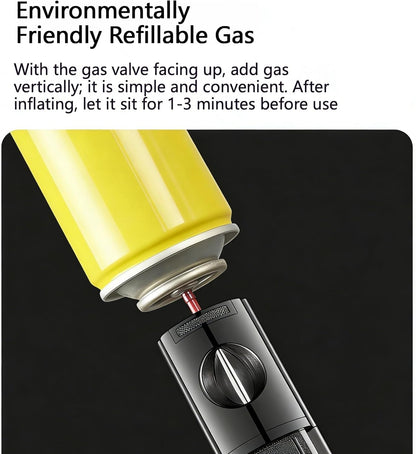 All-in-One Cigar Torch Lighter Set with V Cutter, Punch and Holder, Windproof Triple Jet Refillable Butane Lighter Kit with Present Box, Adjustable Flame (Gas Not Included)