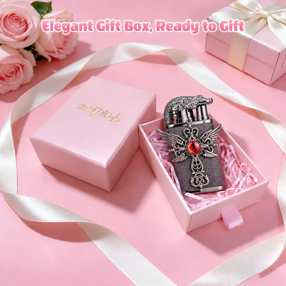 Elegant Dual Flame Butane Lighter for Women, Sparkling Refillable Pocket Lighter with Windproof Jet & Soft Flame, Adjustable Flame and Gift Box, Birthday Gift for Her (Fuel Not Included)