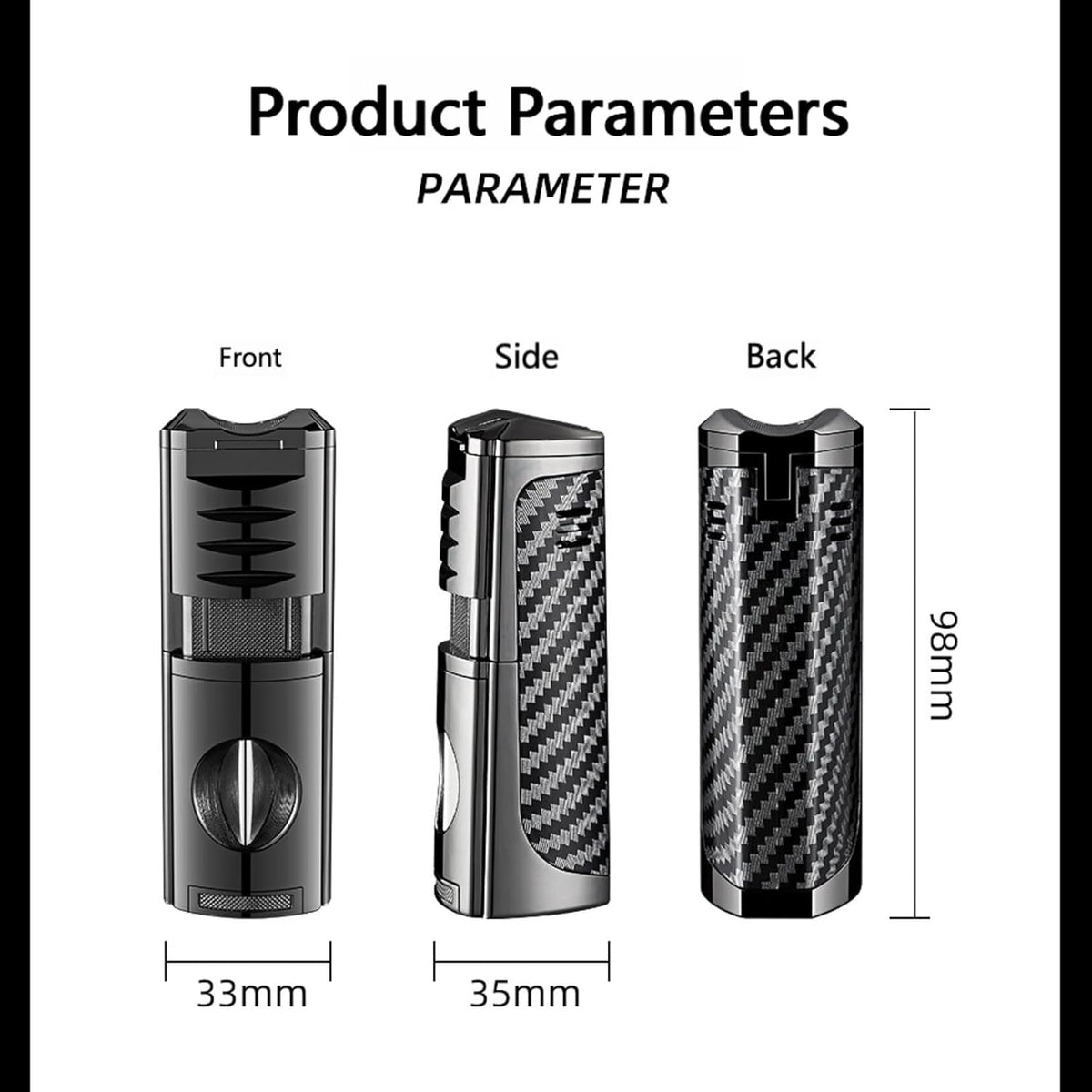 All-in-One Cigar Torch Lighter Set with V Cutter, Punch and Holder, Windproof Triple Jet Refillable Butane Lighter Kit with Present Box, Adjustable Flame (Gas Not Included)